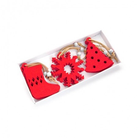 Enfeite de Natal de feltro vermelho - pacote com 9 unidades sortidas para casa - Sekaisa