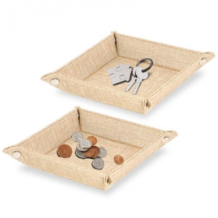 Bandeja multiuso 15x15 tipo juta para moedas e chaves - Sekaisa