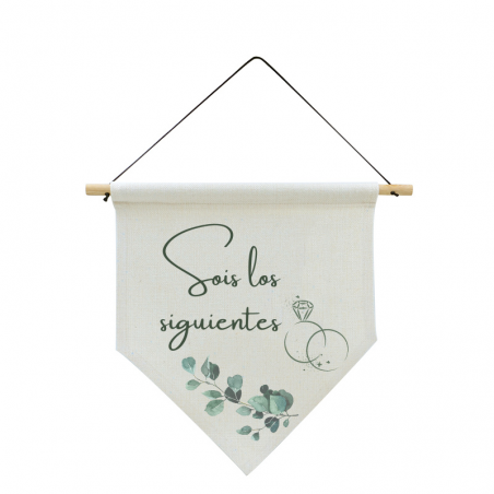 bandeirola de linho com vareta 20x30cm para casamento