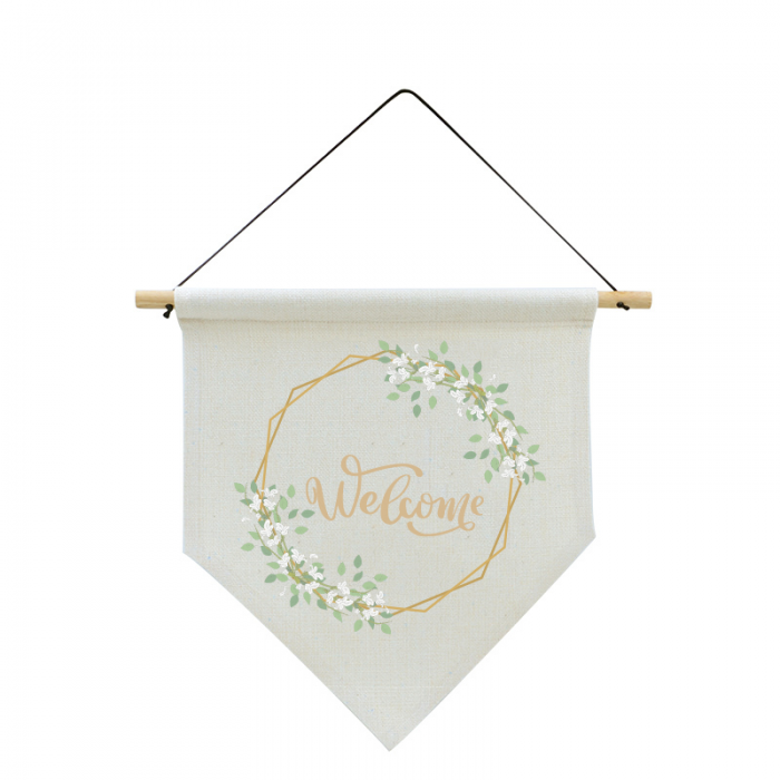 bandeirola de linho com vareta 20x30cm bem-vindo sekaisa