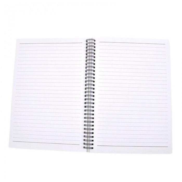 Caderno A5 com capa plástica, sublimável, 60 folhas, aberto, Sekaisa